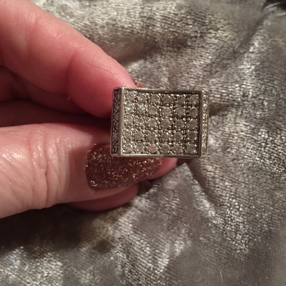Vintage SS Pave Set CZ Bold Cocktail Ring 8